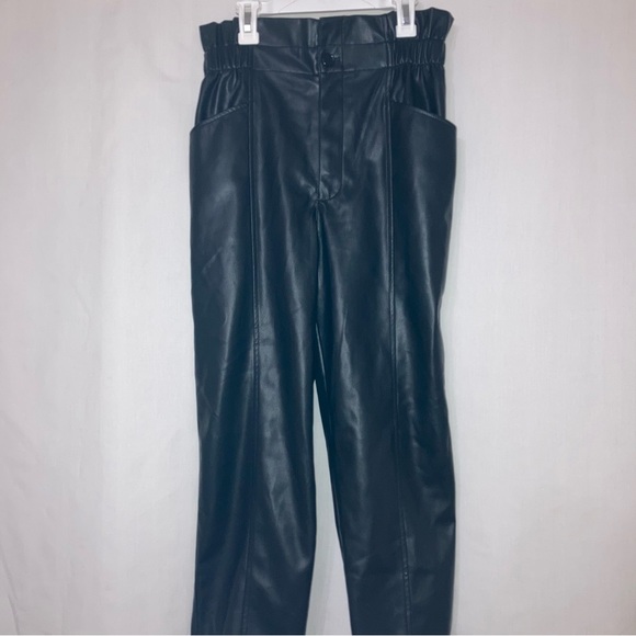 NWT Madewell Faux Leather Highwaist Pull-On Paper Bag Pants Black Sz 2 - Picture 3 of 14